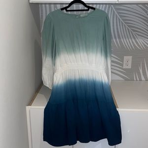 Colorblock ombré tiered long sleeve dip-dyed cotton dress